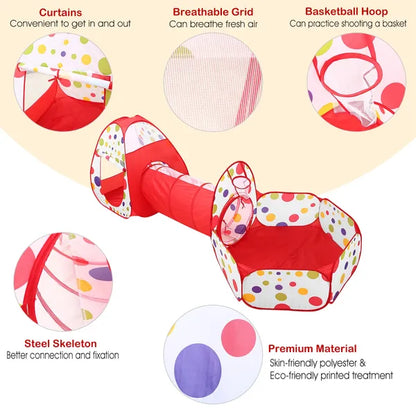 US Local 3 In 1 Child Crawl Tunnel Tent Kids Play Tent Ball Pit Set Foldable Children Play House Pop-up Kids Tent