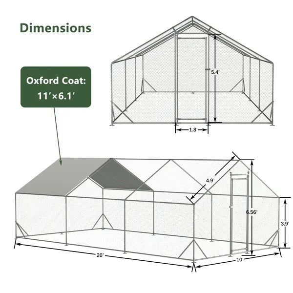 US Local Large Metal Chicken Coop, Walk-in Chicken Run,Galvanized Wire Poultry Chicken Hen Pen Cage, Rabbits Duck Cages With Waterproof And Anti-Ultraviolet Cover For Outside 10 L X 20 W X 6.56 H
