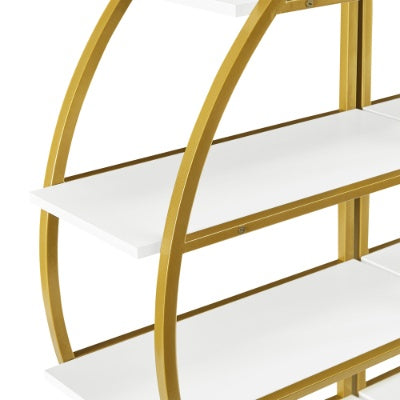US Local 4 Tiers Home Office Open Bookshelf, Round Shape, Different Placement Ways, MDF Board, Gold Metal Frame, Golden