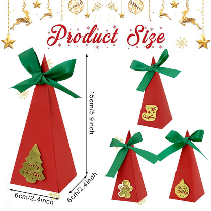 US Local 20 Packs Christmas Treat Boxes Goody Boxes Pre-Assembled Triangle Christmas Packing Box Christmas Tree Socks Gold Card Xtmas Cookie Gift Box For Christmas Birthday Wedding Party