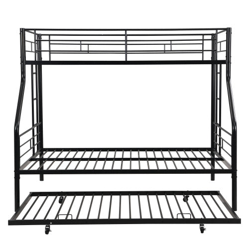 US Local Twin Over Full With Trundle Metal Bunk Bed , No Box Spring Needed, Easy Assemble