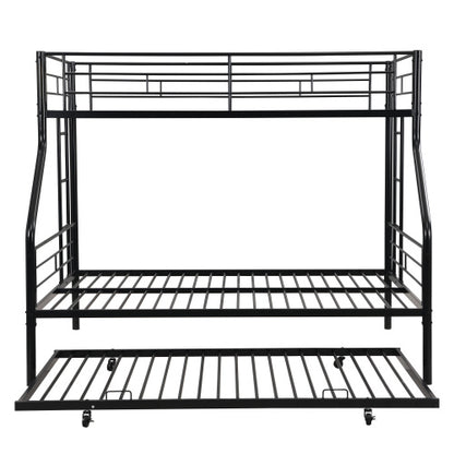 US Local Twin Over Full With Trundle Metal Bunk Bed , No Box Spring Needed, Easy Assemble