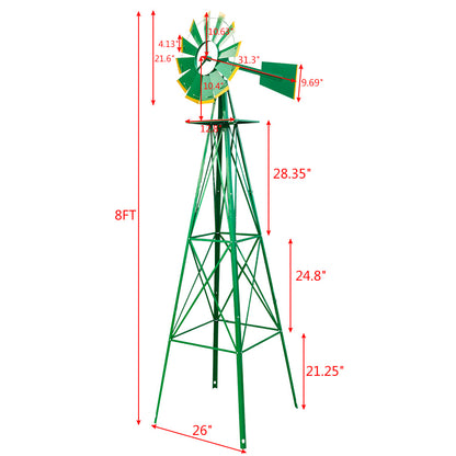 US Local 8FT Weather Resistant Yard Garden Windmill Green