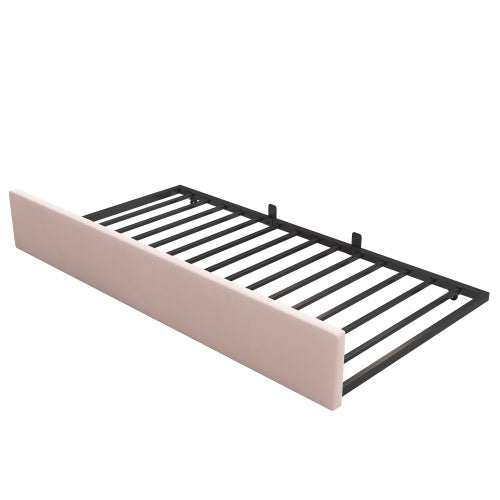 UK Local Upholstered Bed Daybed With Pull-Out Bed, 3FT Single Sofa Bed 90X190Cm,Guest Beds For Adults And Children, Bed With Metal Slatted Frame, Velvet, Pink No Mattress