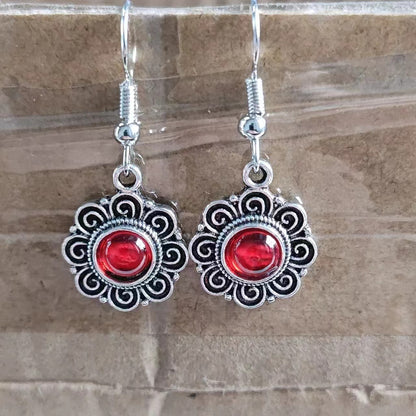 European And American Earrings Vintage Art Thai Silver Ethnic Style Gem