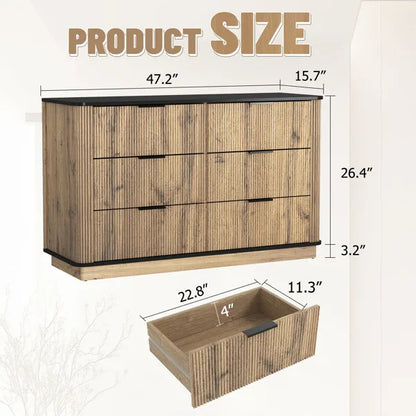 US Local Modern Multi-functional Six-drawer MDF Cabinet,The Perfect Combination Of Rounded Corners And Multifunctional Design, With Product Dimensions