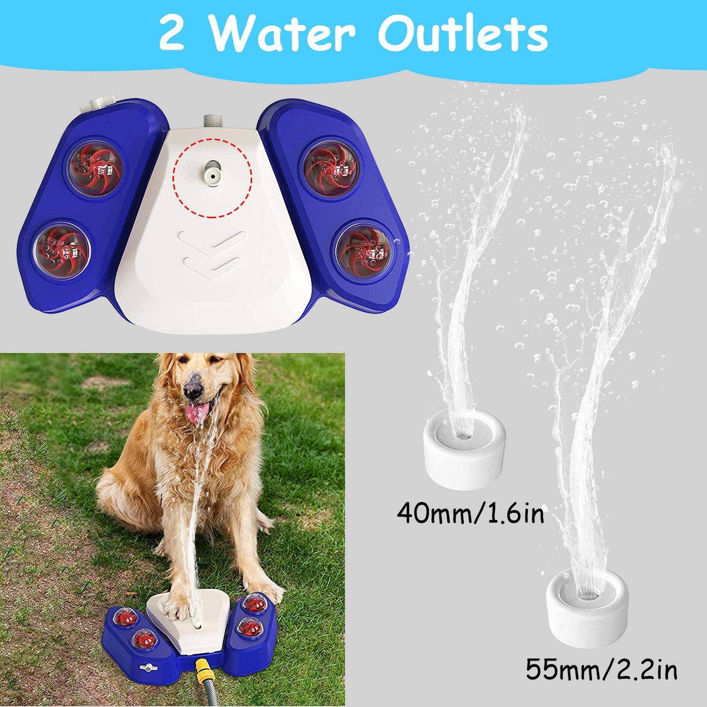 US Local Blue-Yellow Color Options -- 1Pc Dog Water Fountain Multifunctional Automatic Pet Water Dispenser Outdoor Step-on Activated Sprinkler For Drinking Shower Fun