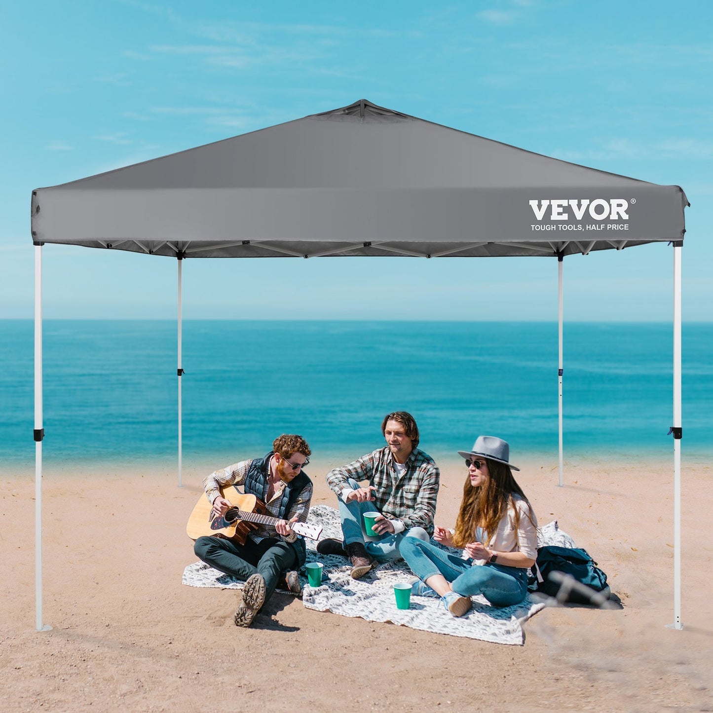 US Local VEVOR Pop Up Canopy Tent, 10 X 10 Ft, 250 D PU Silver Coated Tarp, With Portable Roller Bag And 4 Sandbags, Waterproof And Sun Shelter Gazebo For Outdoor Party, Camping, Commercial Events, Dark Gray