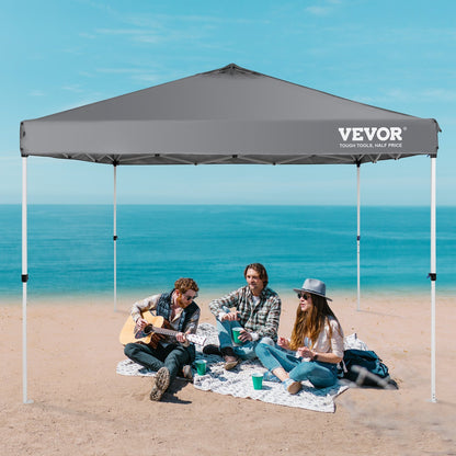US Local VEVOR Pop Up Canopy Tent, 10 X 10 Ft, 250 D PU Silver Coated Tarp, With Portable Roller Bag And 4 Sandbags, Waterproof And Sun Shelter Gazebo For Outdoor Party, Camping, Commercial Events, Dark Gray