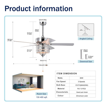 US Local 3-Light Chrome Drum Shade LED Ceiling Fan Remote, Traditional Farmhouse Rustic Industrial Bohemian Country Cottage Transitional Glam For Home, Kitchen, Living Room