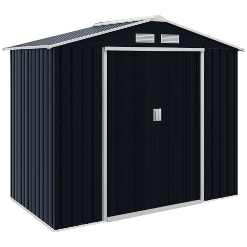 UK Local Outsunny 7 X 4ft Weatherproof Shed, Outdoor Bike Storage Shed With Ventilation Slots, Foundation Kit And Lockable Double Doors, Dark Grey