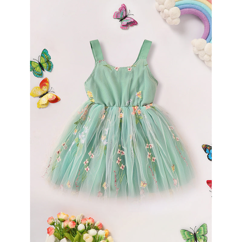 US Local Toddler Girl Dress Sleeveless Floral Playwear Bowknot Tulle Dresses Strap Princess Sundress
