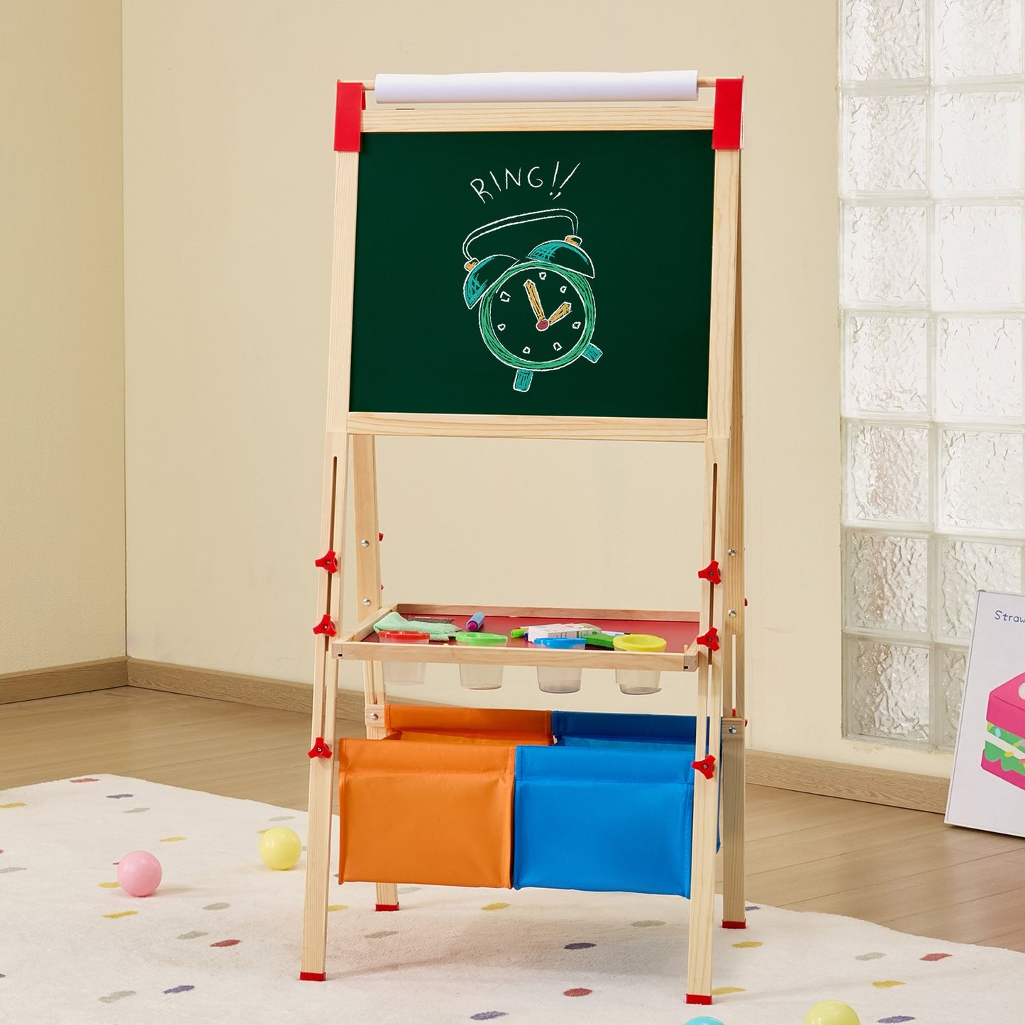 US Local 3-in-1 Kids Art Easel Double-Sided Wooden Magnetic Whiteboard Chalkboard