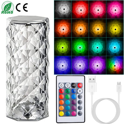 US Local Crystal Diamond Rose Table Lamp Dimmable Remote Touch Control Beside LED Night Light Rechargeable 16 Color Change Atmosphere Bar Lamp