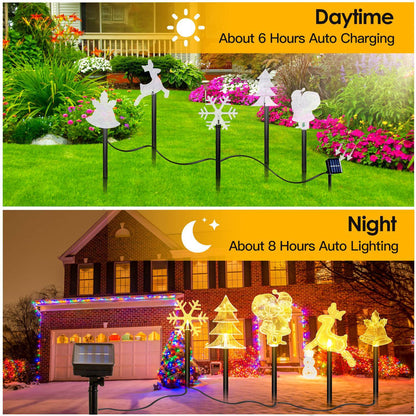 US Local 1 Set Of 5Pcs Mixed Christmas Decoration Light Solar Stake Light Waterproof Reindeer Snowflake Bell Christmas Tree Santa Claus Light Outdoor Landscape Light