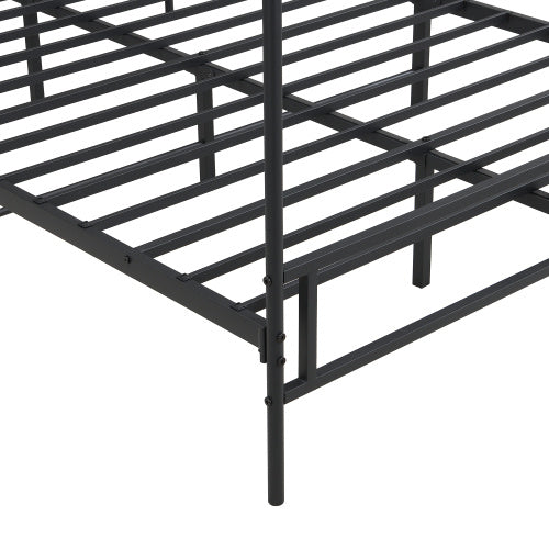UK Local Metal Bed, 4ft6 Double Bed 135x190cm, Durable And Sturdy, Canopy Twin Bed, Iron Bed For Adults  Teenagers, Black Wood Color Bed Frame Only Drape Not Included