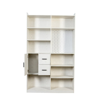 US Local Bookshelf And Bookcase With Pegboard And Drawer, 9 Cubby Display Book Shelves, Modern Wide Wood Shelving Unit For Living Room, White