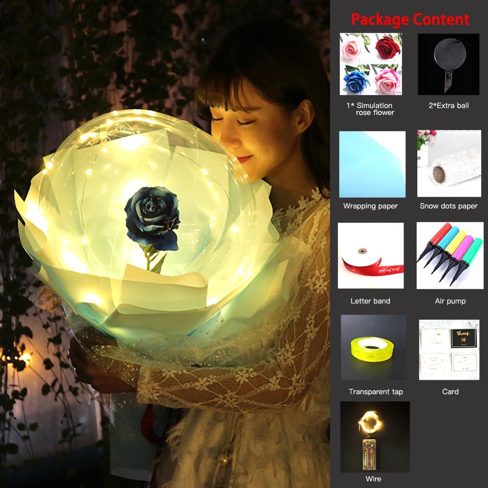 USA Local LED Luminous Balloon Rose Bouquet Transparent Bobo Ball Rose