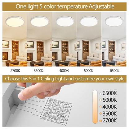 US Local 16inch Flush Mount Ceiling Light, 32W 3520LM 5CCT Selectable, Dimmable LED Ceiling Light Fixture For Kitchen Bedroom Living Room, Modern Low Profile Style