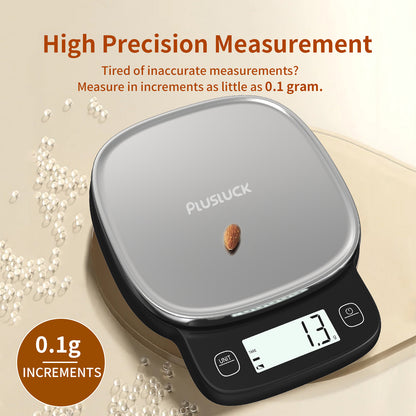 US Local High Precision 0.1g Digital Kitchen Scale - Capacity 5kg, 304 Stainless Steel Surface, Multi-function LCD Display, One-click Peeling