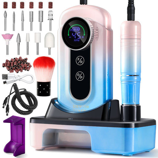 US Local Nail Drill, Portable Electric Nail File 45000RPM, Rechargeable Nail Drill Professional With Bits & Base, For Acrylic Gel Nails, E-File Machine, Manicure Polishing, For Salon Home