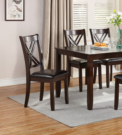 US Local 7pcs Dining Set Dining Table 6 Side Chairs Clean Espresso Finish Cushion Seats X Design Back Chairs