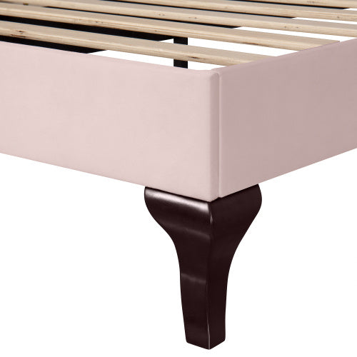 UK Local Upholstered Bed 90X190 With Slatted Frame And Headboard, Upholstered Bed With Height-adjustable Headboard, Youth Bed, Single Bed, Wooden Slat Support, Easy Assembly, Velvet, Pink
