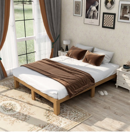 US Local Large Wooden Platform Bed Frame, No Spring Box Required, Solid Wood Batten Support, Easy To Assemble