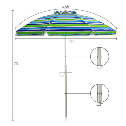 US Local 6.5 Feet Beach Umbrella With Carry Bag Without Weight Base