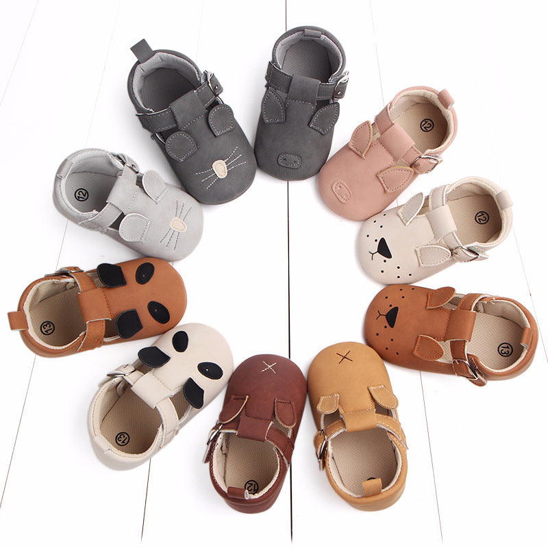 US Local Spring and autumn cartoon animal baby shoes matte leather non-slip soft bottom