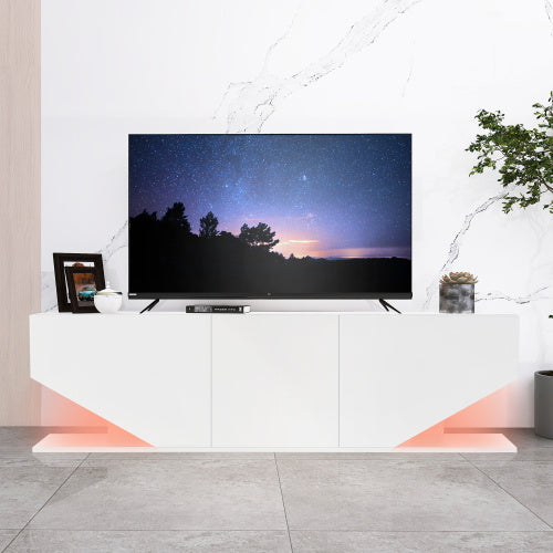 UK Local Entertainment Center LED TV Stand TV Cabinet With LED Lights, 3 Storage Cabinet And 2 Open Shelves High Gloss Entertainment Center Media Console Table Storage Desk For For 65 Inch TV