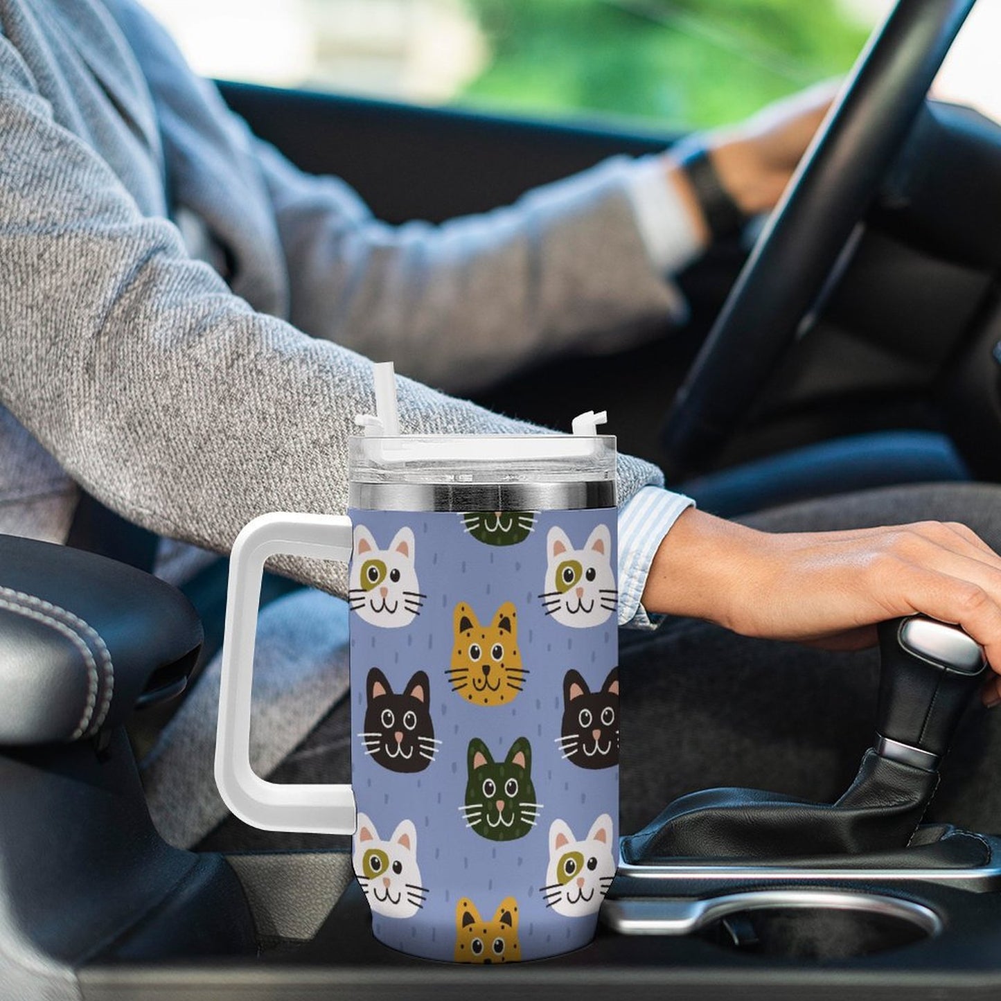 PHDT00258 POD US Local Tumbler 40 oz Large Capacity Car Cup Cat cute blue