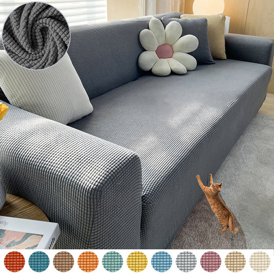 USA Local Waterproof Polar Fleece Solid Color Bomb Cover Sofa Slipcover Corner Case For Living Room 1 2 3 4 Seat