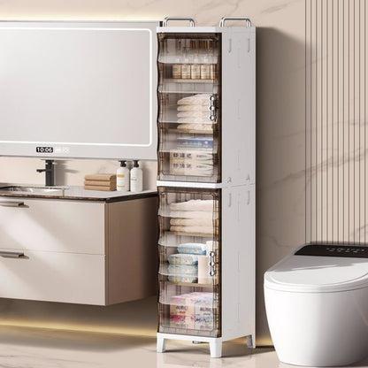 US Local Narrow Slit Folding Storage Cabinet Plastic Magnetic Door Storage Cabinet Storage Cabinet Suitable For Bathroom, Toilet, Living Room, Bedroom Storage