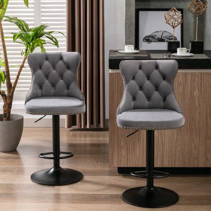US Local Swivel Velvet Barstools Adjusatble Seat Height From 25-33 Inch Gray Set Of 2