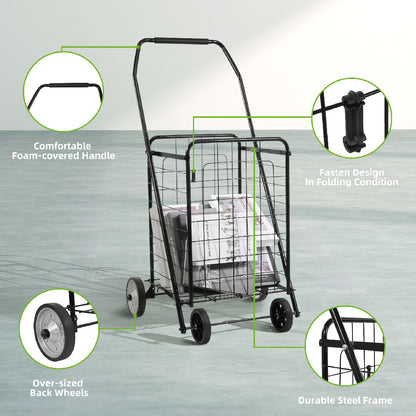 US Local Only Supports Self Pickup Foldable Shopping Grocery Cart With Rollers For Storage, Laundry, Reading, Luggage Travel, Compact And Portable, Black
