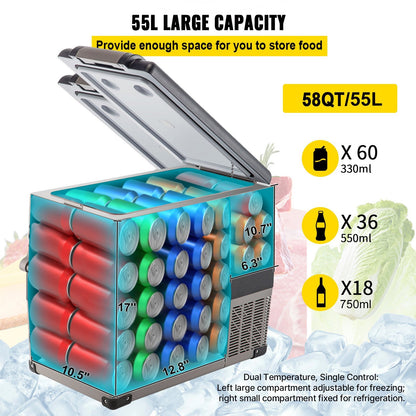 US Local 12 Volt Refrigerator, 58 Quart Car Refrigerator, Dual Zone Portable Refrigerator,RV Refrigerator With 12/24V DC And 110-240V AC, Freezer Fridge Cooler, For Car, RV, Camping And Home Use