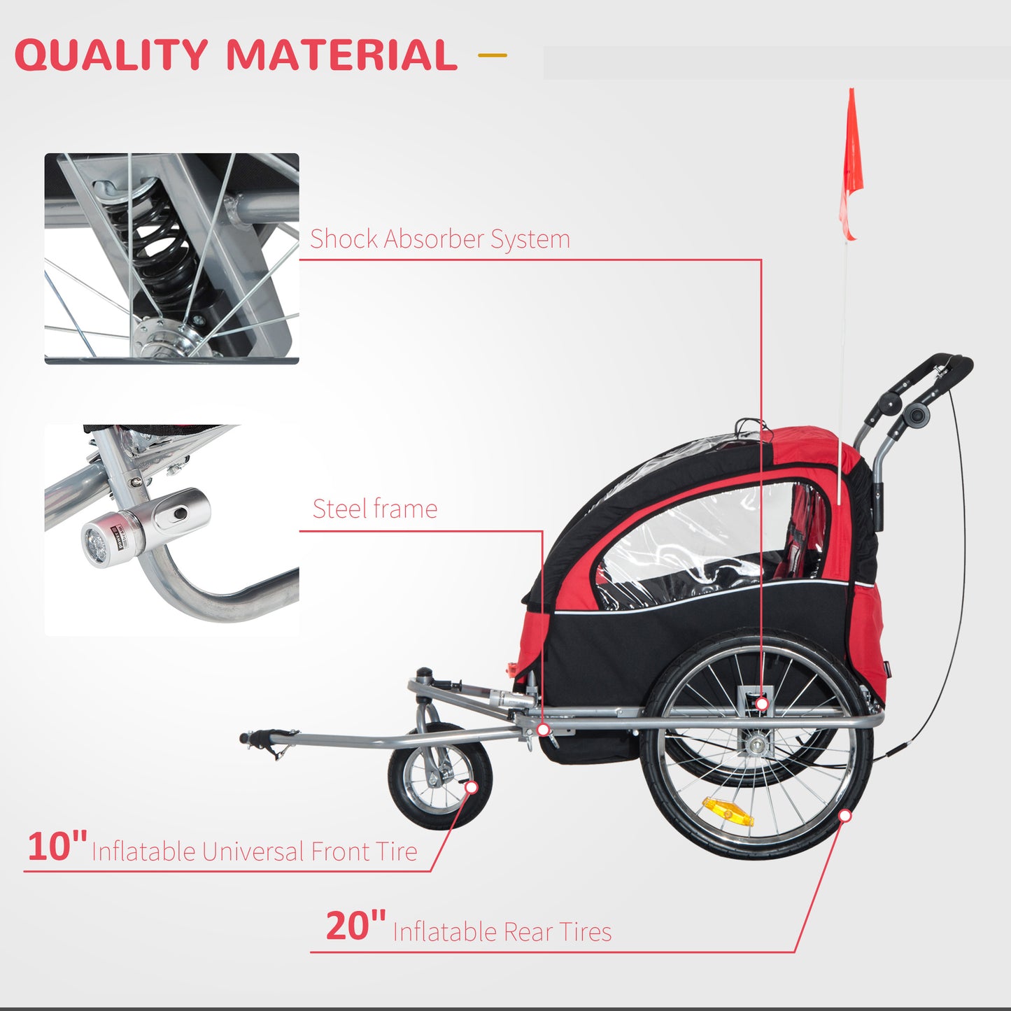 US Local Elite 360 Swivel Bike Trailer for Kids Double Child Two-Wheel Bicycle Cargo Trailer With 2 Security Harnesses
