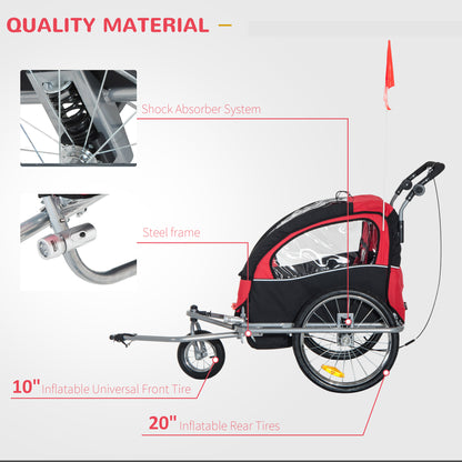 US Local Elite 360 Swivel Bike Trailer for Kids Double Child Two-Wheel Bicycle Cargo Trailer With 2 Security Harnesses
