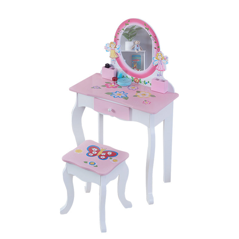 US Local Wooden Makeup Dresser Furniture Girls Mirrored Dressing Table For Kids