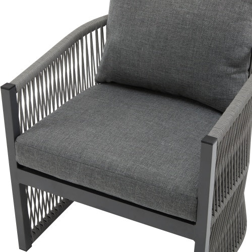 US Local Set Of 2 Modern Gray Curved Aluminum Lounge Chair With Stylish Rope-Weave Design And Cushioned Comfort, Perfect For Outdoor Living