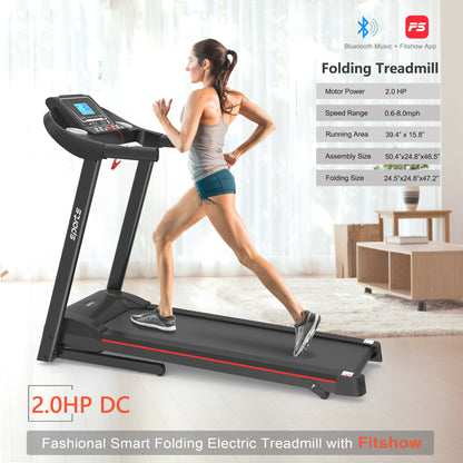 US Local Fitshow App Home Foldable Treadmill With Incline, Folding Treadmill For Home Workout, Electric Walking Running Treadmill Machine 5 LCD Screen 250 LB Capacity Bluetooth Music