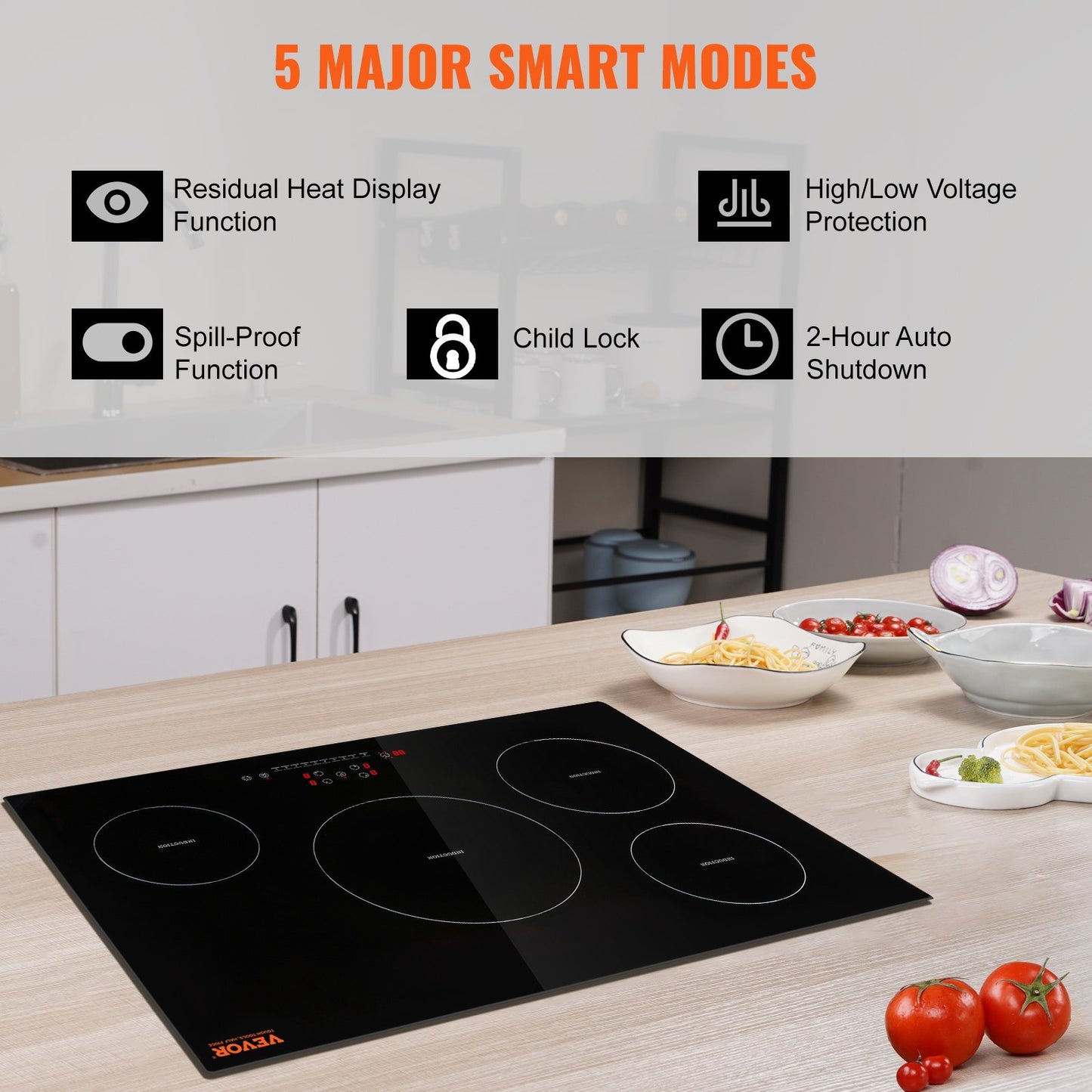 US Local Electric Cooktop, 4 Burners, 30 Induction Stove Top, Built-in Magnetic Cooktop 7500W, 9 Heating Level Multifunctional Burner, LED Touch Screen With Child Lock Over-Temperature Protection