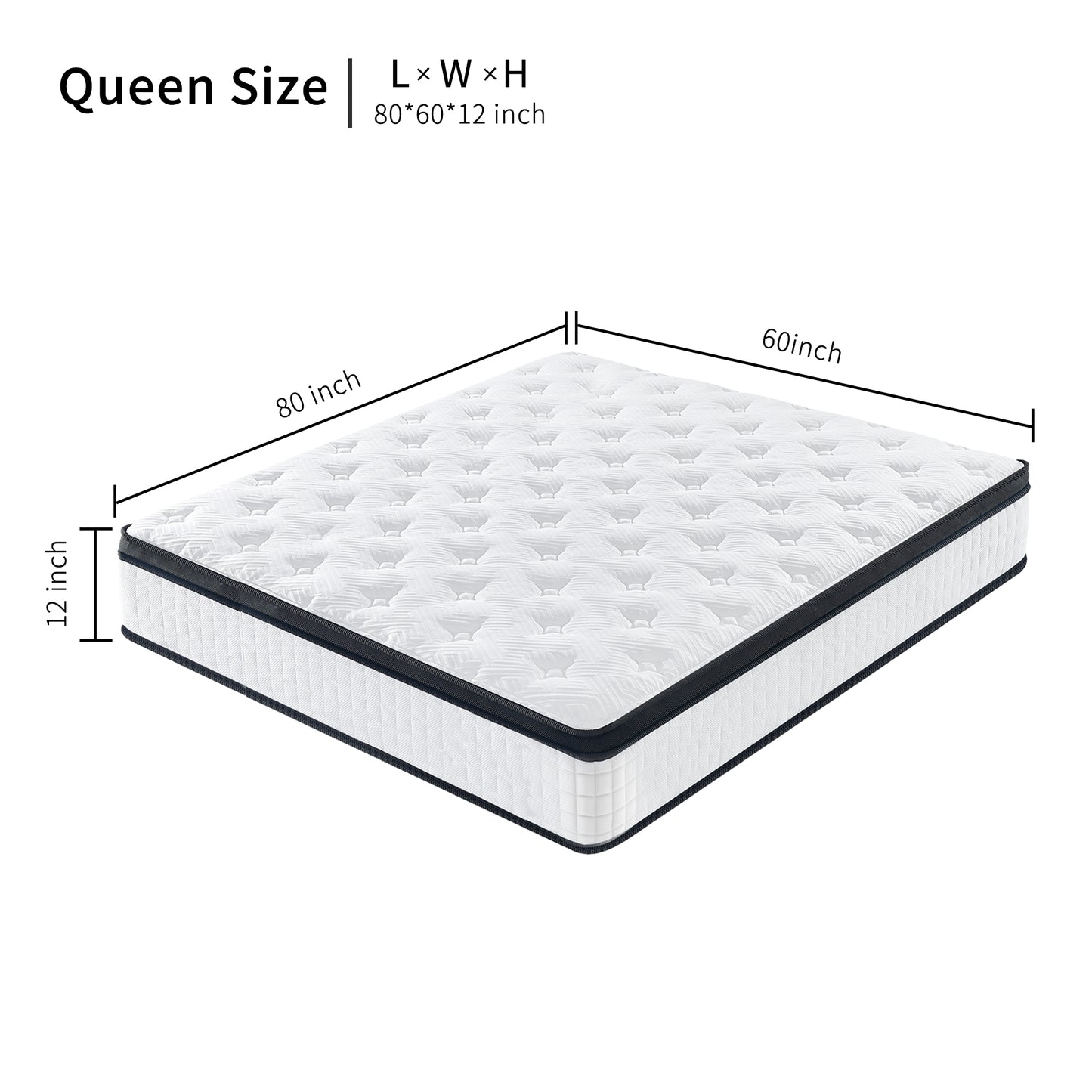 US Local 12 Inch Hybrid Mattress Individual Pocket Spring Memory Foam Knitted Cover CertiPUR-US White