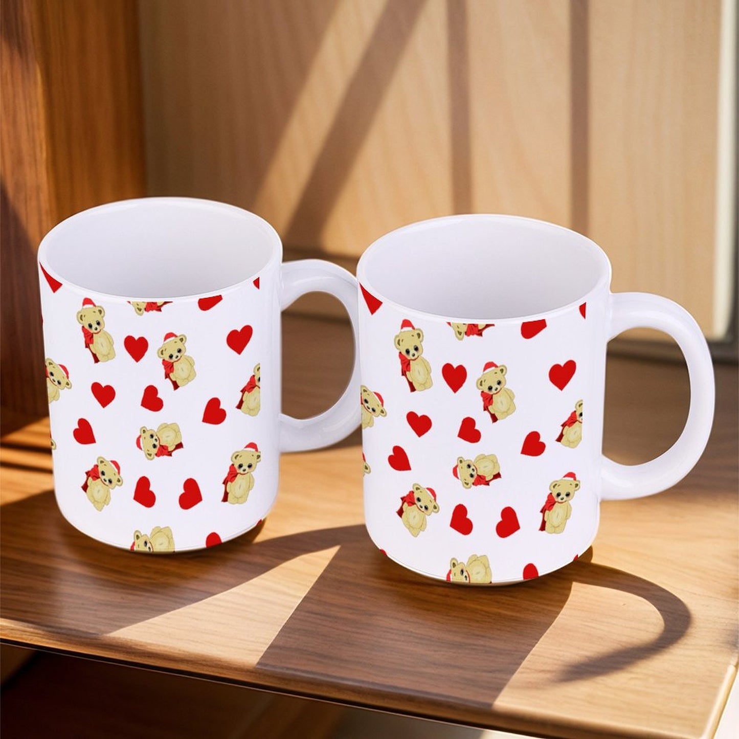 POD US Local White mug with full print, Christmas Teddy Bear, Love 0037