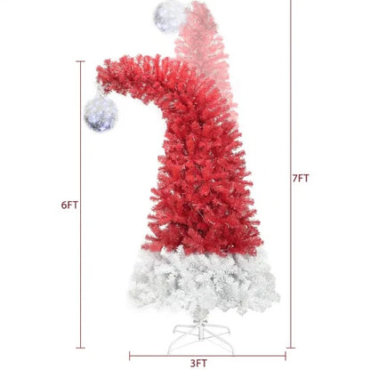 US Local 6FT Hinged Fir Artificial Fir Bent Top Christmas Tree, Xmas Tree Bendable Santa Hat Style Christmas Tree Holiday Decoration,1250  Branch Tips, 300 LED Lights X-mas