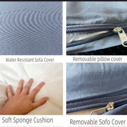 US Local Seven-Piece Sofa Set Table With Sofa Chair Black PE Rattan Outdoor Furniture 7-JH001 Box 3-1-2-3 With Blue Color Cushion