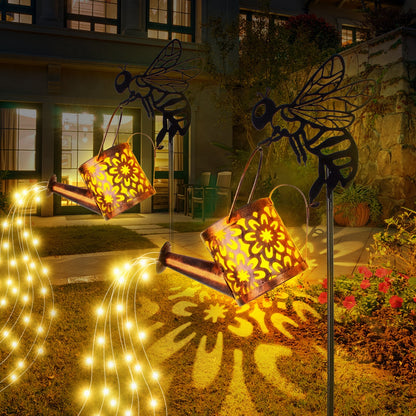 US Local Solar Garden Lights Outdoor Decoration,Flower-shaped Lights Metal Solar Watering Can Lights Outdoor Waterproof, Small Patio Light Yard Lawn Pathway Decor, Gardening Gifts Solar Lantern Out