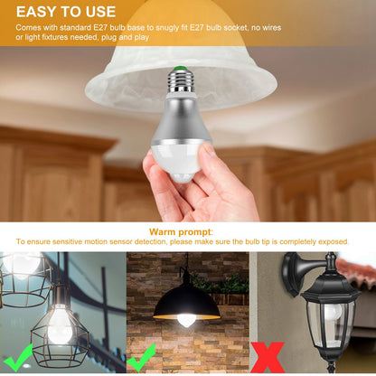 US Local E27 Motion Sensor Light Bulb 9W 6500K Dusk To Dawn Automatic On-Off LED Light Bulb Indoor Outdoor Use