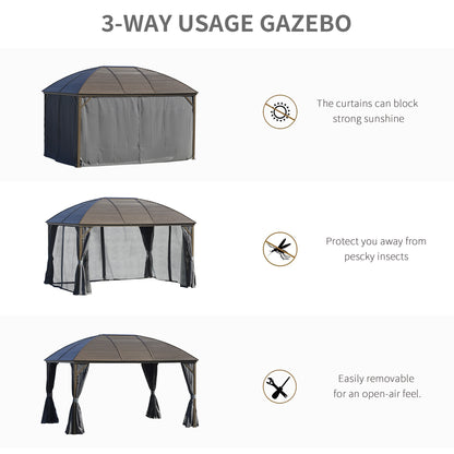 US Local 10x13 Gray Hardtop Gazebo With Steel Roof Curtains Netting Pavilion Ceiling Hook For Patio Garden
